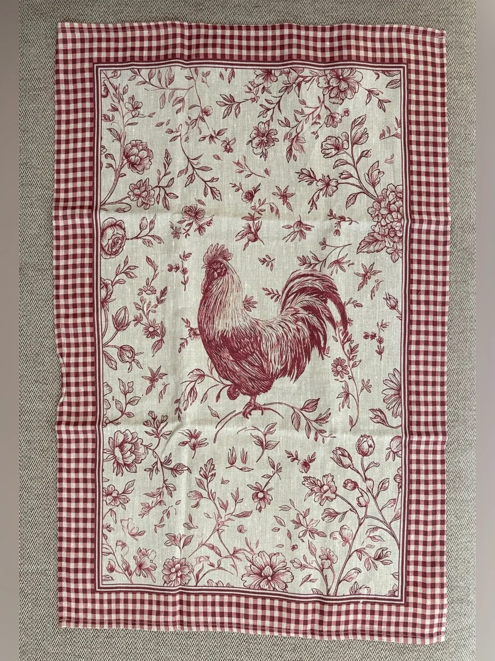 French Jacquard 100% Linen Set Of 4 Kitchen Tea Towel Rooster Made in Lithuania